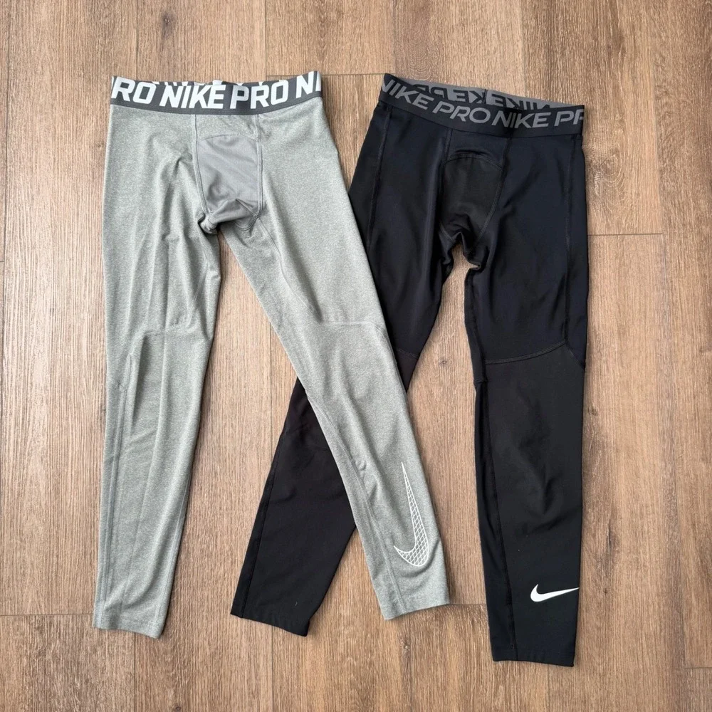 Nike Pro Compression Leggings Boys Medium Black Gray Dri-FIT Lot of 2 Tights
